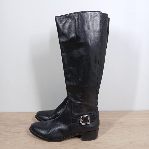 Vince Camuto Volero Black Leather Tall Riding Knee High Boots with Buckle 191 - Picture 1 of 14